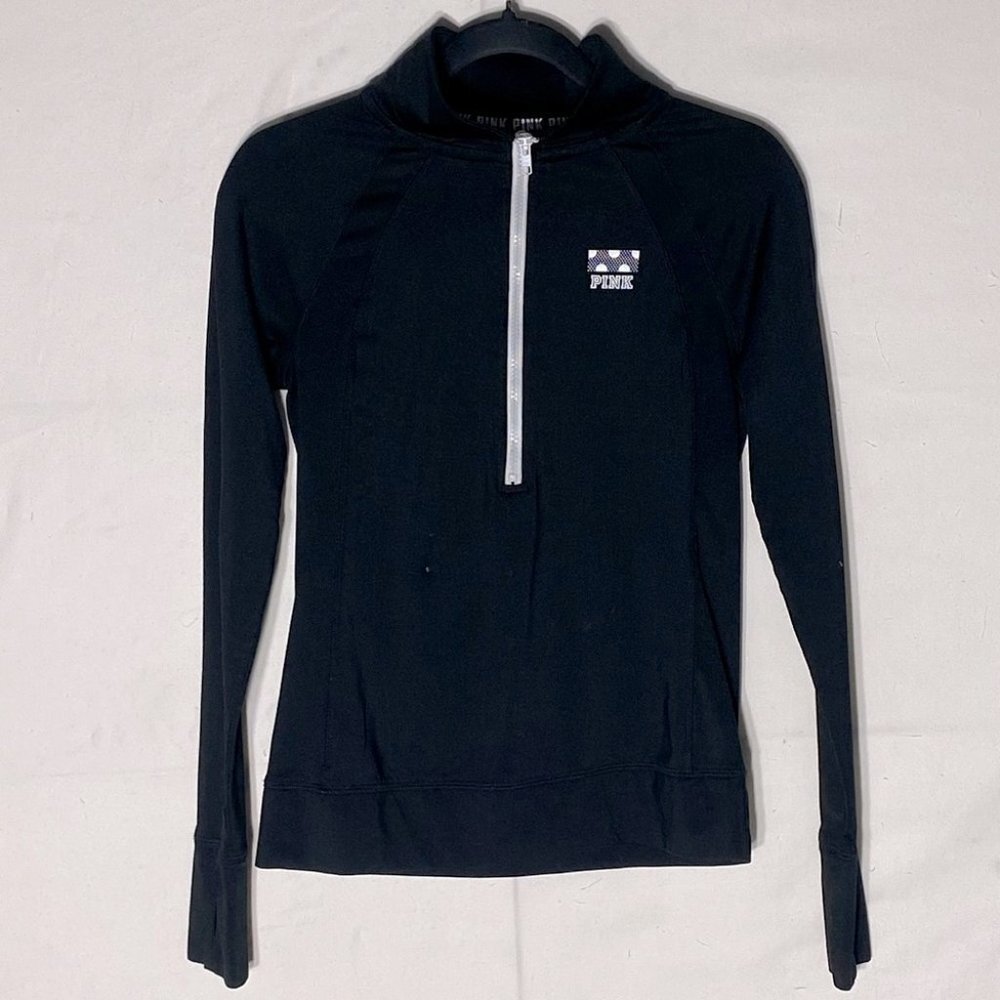 5/$25 VICTORIA’S Secret PINK Black Half Zip Mock Neck Long Sleeve Top XS
